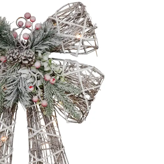 Northlight 23" LED Lighted Frosted Rattan Christmas Bow Decoration Brown {4}