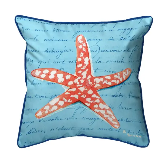 Betsy Drake Coral Starfish Extra Large 22 X 22 Indoor / Outdoor Blue Pillow {1}