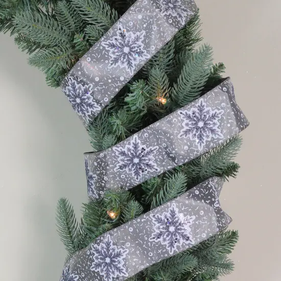 Northlight Gray and White Glitter Snowflake Christmas Wired Craft Ribbon 2.5" x 16 Yards {3}