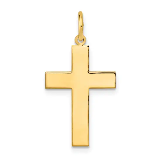 14K Yellow Gold Engraveable Cross Charm Pendant Jewelry 32mm x 16mm {1}