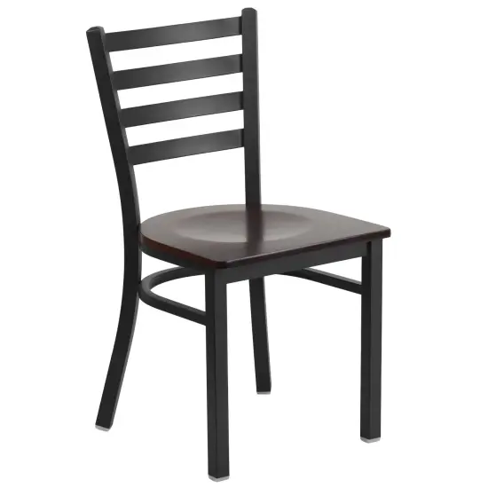 Emma and Oliver Ladder Back Metal Restaurant Dining Chair Walnut/BlackMetal {1}
