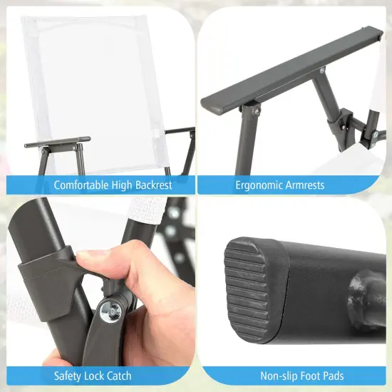 Costway 4pcs Patio Folding Portable Dining Chairs Metal Frame Armrests Garden Black/Grey/White {5}