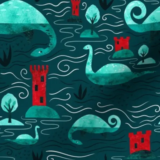 Various Fabrics by the Yard or Fat Quarter Loch Ness Monster Nessie Teal Blue Red Scotland Mythology Cryptozoology Custom Printed Fabric by Spoonflower {7}