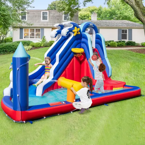 6-in-1 Inflatable Water Park With Climbing Wall Splash Pool (without Blower) {1}
