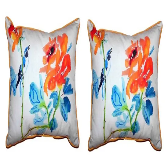 Pair of Betsy Drake Bird & Roses Small Pillows 11X 14 {1}