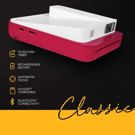Kodak Smile Classic Digital Instant Camera for 3.5 x 4.25 Zink Photo Paper, Bluetooth & 16MP Pictures Red {3}