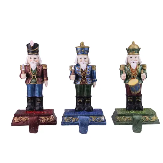 Northlight Glittered Nutcracker Stocking Holders - 7.75" - Blue, Red and Green - Set of 3 {1}