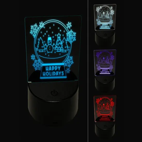 Happy Holidays Snow Globe Christmas Snowman 3D Illusion LED Night Light Sign Nightstand Desk Lamp {1}