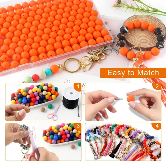 150 Pieces 15mm Silicone Beads, Silicone Beads for Keychain Making Bulk Silicone Beads for Bracelet Making Necklace Making and Round Silicone Beads for Pens(Orange) {4}