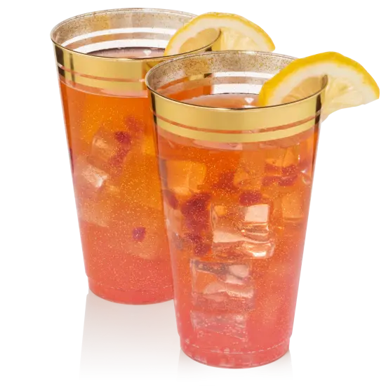 100ct. Cups Glitter-Gold Rim Plastic Disposable Glasses, Elegant Parties, Special Events, Weddings 12, 14, or 16 oz. {3}