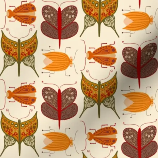 Various Fabrics by the Yard or Fat Quarter Abstract Bug Boho Botanical Butterfly Beetle Folk Art Custom Printed Fabric by Spoonflower {7}