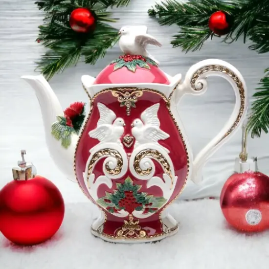Ceramic Christmas Fantasia Teapot, Home D&eacute;cor, Gift for Her, Gift for Mom, Kitchen D&eacute;cor, Christmas D&eacute;cor {2}