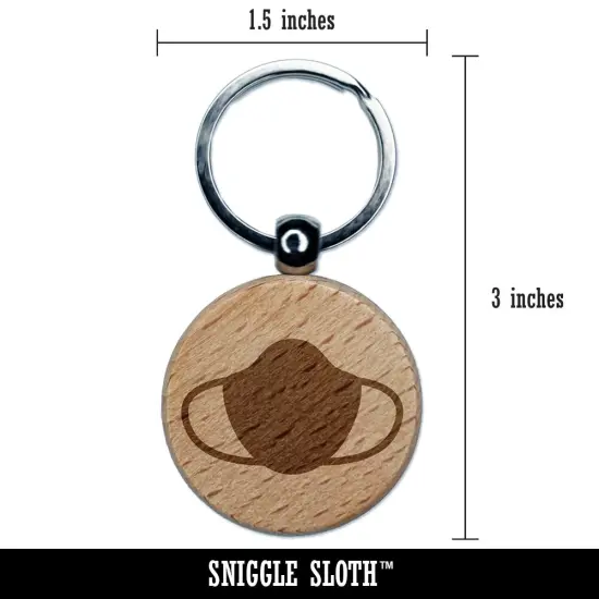 Face Mask Icon Solid Engraved Wood Round Keychain Tag Charm {2}