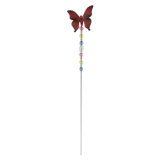 GCI 21" Maroon Beaded Acrylic Flying Butterfly Metal Garden Pick Red {1}