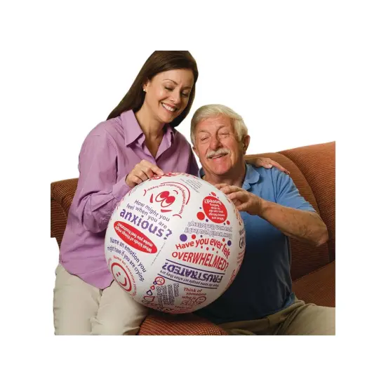 S&S Worldwide Toss N Talk About Emotions Ball. Beach Ball Style Ball. Inflates to 16" Diameter. Printed with Instructions or Questions to Encourage Discussions About Emotions for Tweens to Seniors, {1}