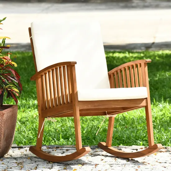 Outdoor Acacia Wood Rocking Chair with Detachable Washable Cushions {2}