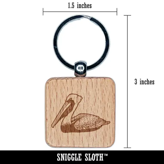 Brown Pelican Engraved Wood Square Keychain Tag Charm {2}