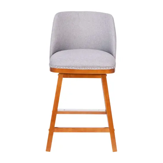 Emma and Oliver Jada Upholstered Mid-Back Stools with Nailhead Accent Trim & Wood Frames BlackLeaSoft/Walnut {8}