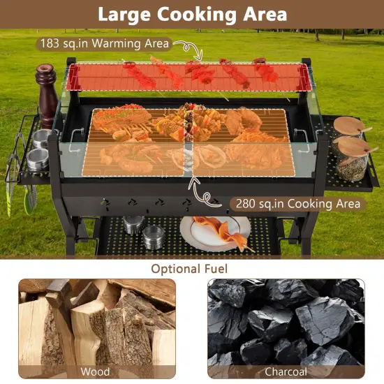 Costway Stainless Steel Barbecue Charcoal Grills with Seasoning Racks & Storage Shelf {6}