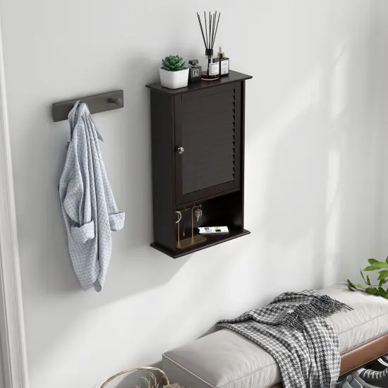 Bathroom Wall Mount Storage Cabinet Single Door with Height Adjustable Shelf for Home Storage Rustic Brown {2}