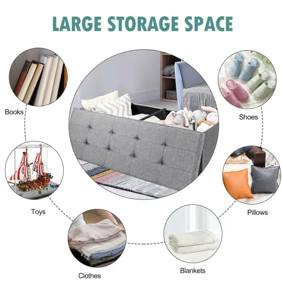 Fabric Folding Storage with Divider Bed End Bench Light Grey {3}