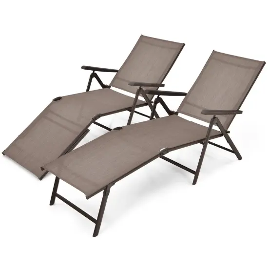 2 Pieces Foldable Chaise Lounge Chair With 2-position Footrest Brown {3}