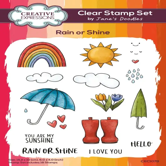 Creative Expressions Jane's Doodles Clear Stamp 4"X6"-Rain Or Shine {1}