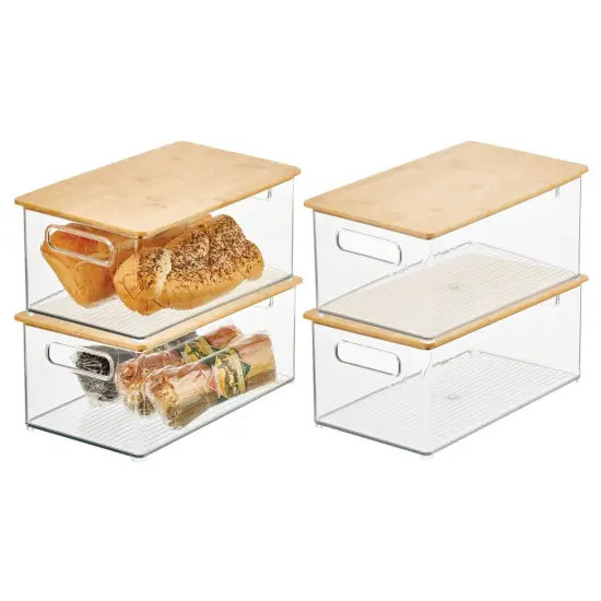 mDesign Plastic Kitchen Storage Box - Bamboo Lid, Handles {1}