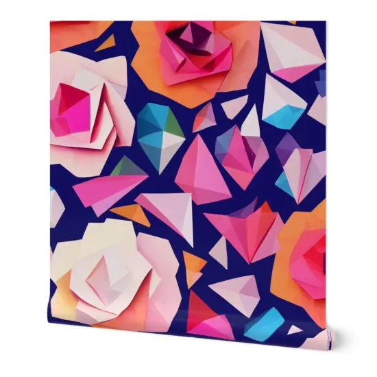 Peel & Stick Wallpaper 2FT Wide Paper Cut Flowers Abstract Geometric Bright Vibrant Large Scale Maximalist Custom Removable Wallpaper by Spoonflower {7}