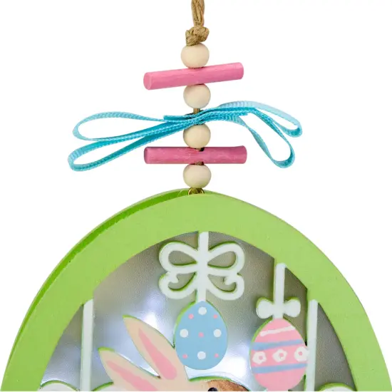Gallerie II 6" WoodenEaster Eggs and Bunny LED Shadow Box Ornament Battery Operated Green {4}