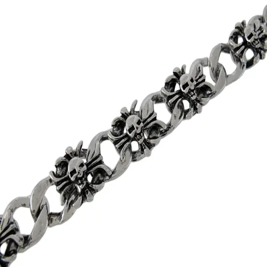 Curb Chain Link Bracelet with Vintage Cross and Skulls {3}