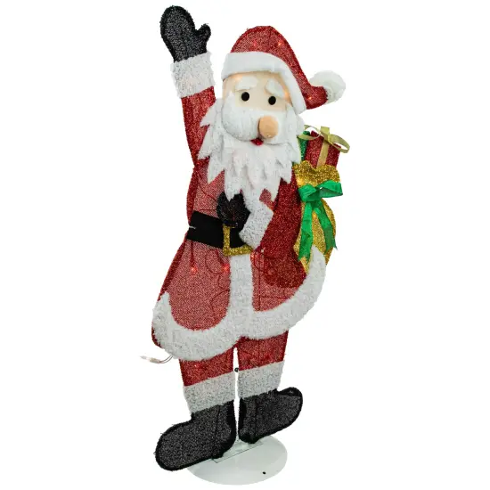 Northlight 32" Red and White Lighted Waving Santa with Gifts Christmas Outdoor Decoration {4}