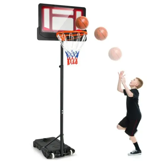 4.3-8.2 FT Portable Basketball Hoop with Adjustable Height and Wheels-Red {1}