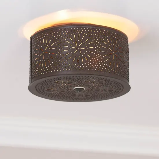 Irvin's Tinware 2-Light Flush Mount Ceiling Light in Kettle Black - 12" Diameter {3}