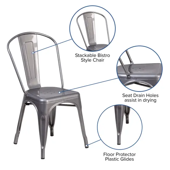 Merrick Lane Powder Coated Metal Stacking Dining Chair with Clear Coat Finish and Plastic Floor Glides for Indoor Use Clear Coated {2}