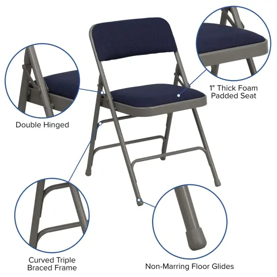 Emma and Oliver 4 Pack Home & Office Portable Party Events Padded Metal Folding Chair NavyFabric/GrayFrame {2}