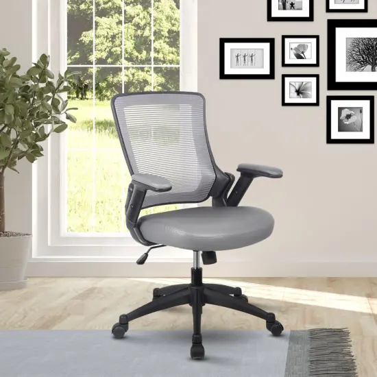 Techni Office Solutions 34" Gray and Black Mid-Back Mesh Task Office Chair with Height Adjustable Arms {6}