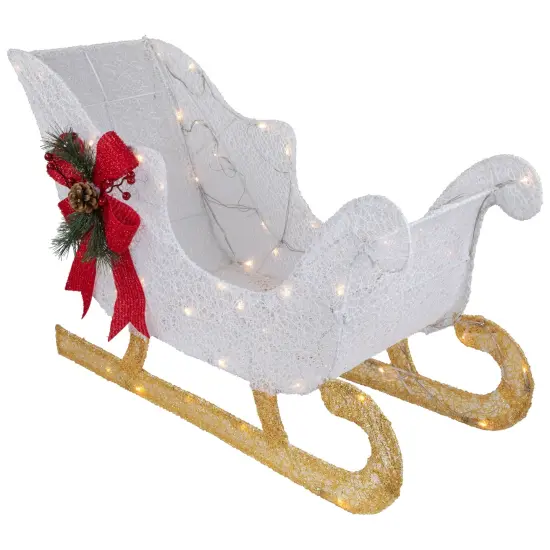 Northlight 30.25" LED Lighted Glittery White Sleigh Outdoor Christmas Decoration Gold {5}