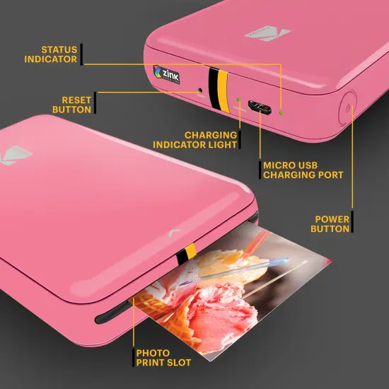 Kodak Step Mobile Instant Photo Printer, Portable Printer Compatible with iOS & Android Pink {2}