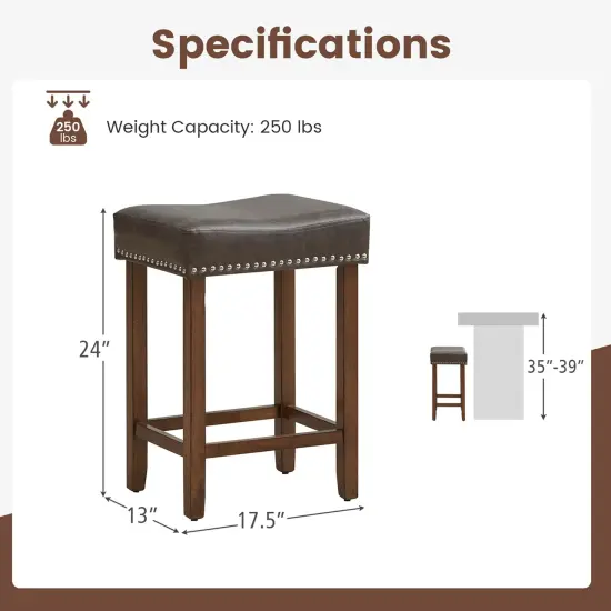 Costway 29.5" Wood Frame PU Leather Upholstered Bar Stools Set of 2 with Footrests Brown/Grey {9}