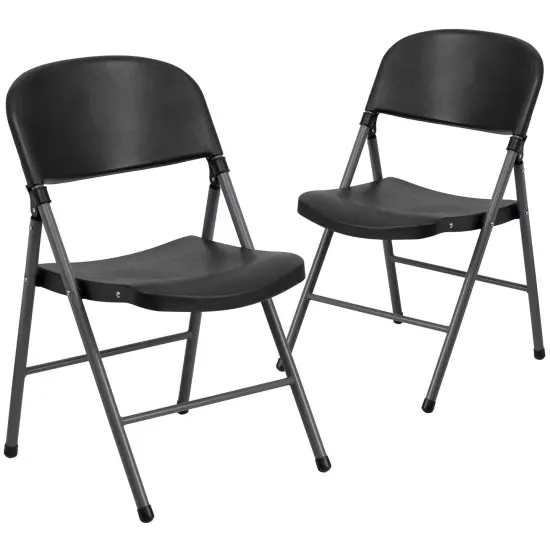 Emma and Oliver 2 Pack Home & Office 330 lb. Capacity Foldable Plastic Chair Black {1}
