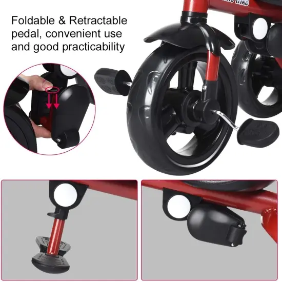4-in-1 Kids Tricycle with Adjustable Push Handle Red {3}