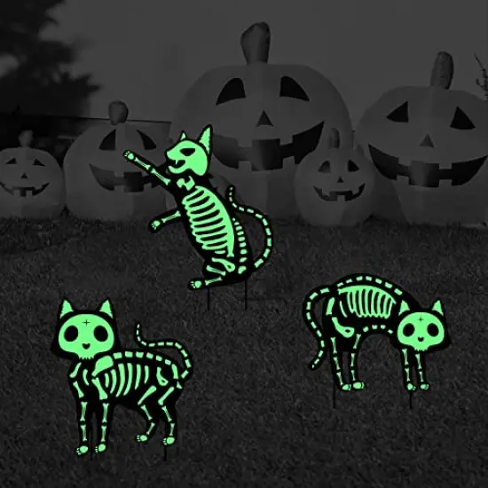 Outdoor Halloween Decorations Yard Signs - 5pcs Glow in the Dark Skeleton Black Cat Silhouette Lawn Signs with Stakes for Halloween Lawn Garden Front Yard Decorations Outside {2}