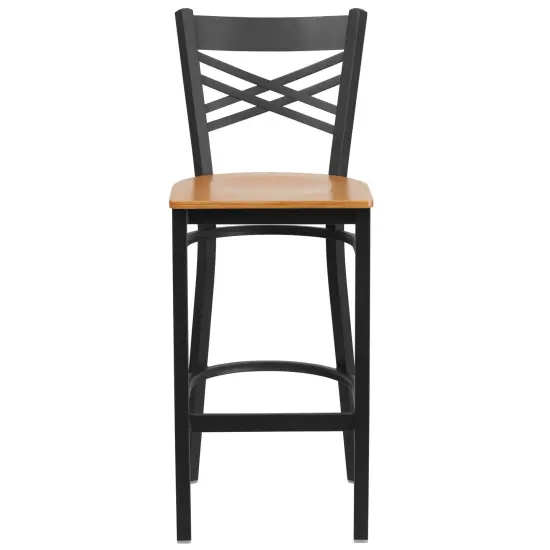 Emma and Oliver "X" Back Metal Restaurant Dining Barstool Natural/BlackMetal {2}
