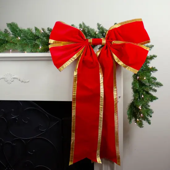 Northlight 24" x 38" Red 4-Loop Velveteen Christmas Bow with Gold Trim {3}