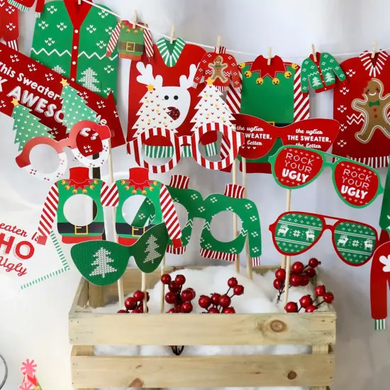 Big Dot of Happiness Ugly Sweater Glasses and Masks - Paper Card Stock Holiday and Christmas Party Photo Booth Props Kit - 10 Count {7}
