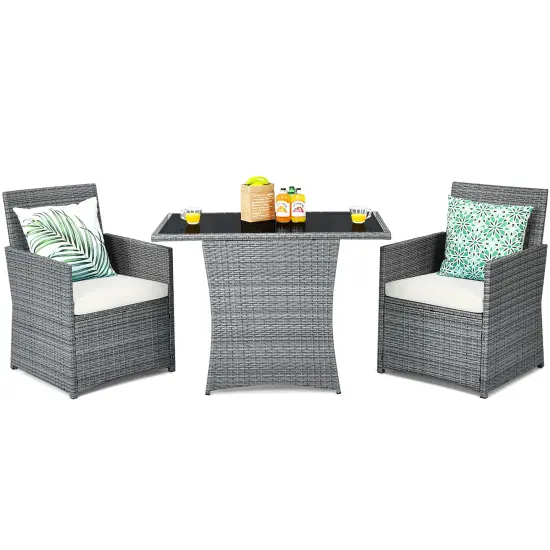 Costway 3PCS Patio Rattan Furniture Set Cushioned Sofa ArmrestGarden White\Red\Navy\Turquoise {7}