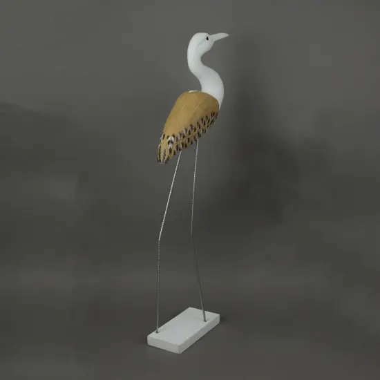 31 Inch Hand Carved White Painted Wood Bird Statue Home Coastal Decor Sculpture {4}