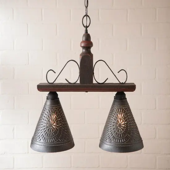 Wooden Wellington Medium Island Light in Espresso with Salem Brick {3}