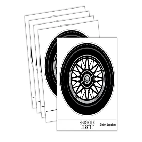 Detailed Realistic Tire Wheel Car Vehicle Waterproof Vinyl Phone Tablet Laptop Water Bottle Sticker Set - 5 Pack {2}